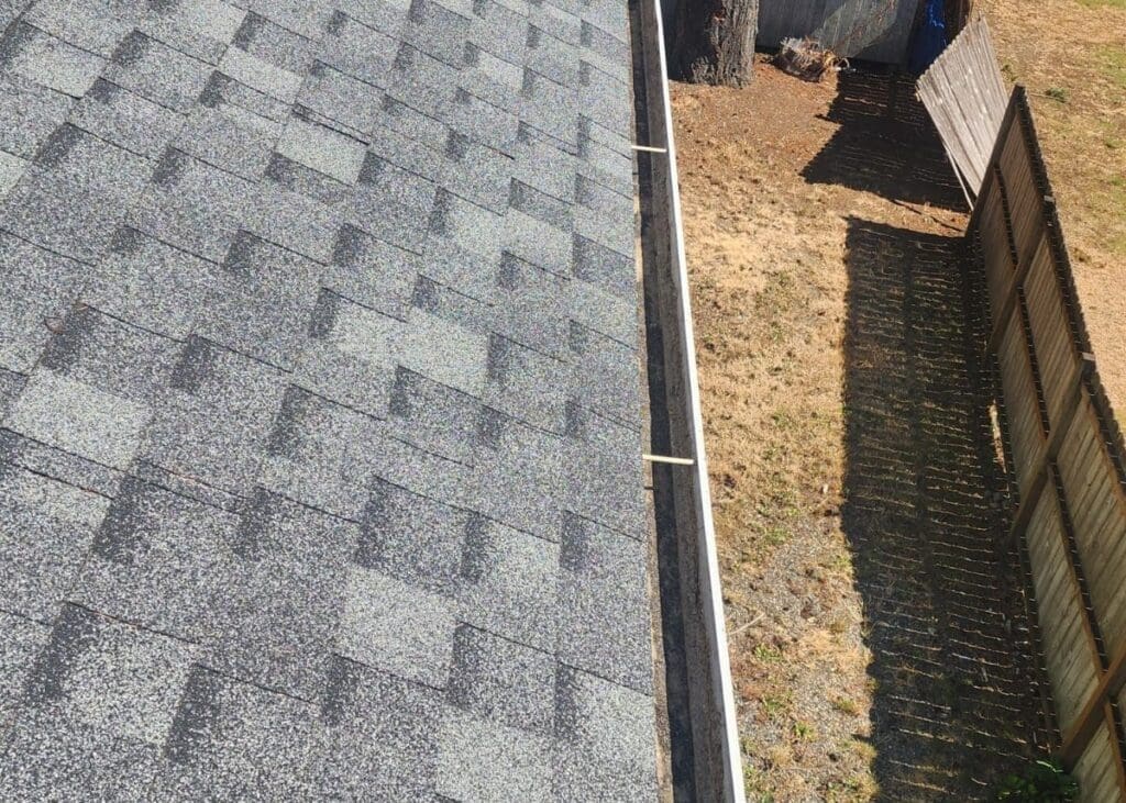 Roof and gutter with dry grass